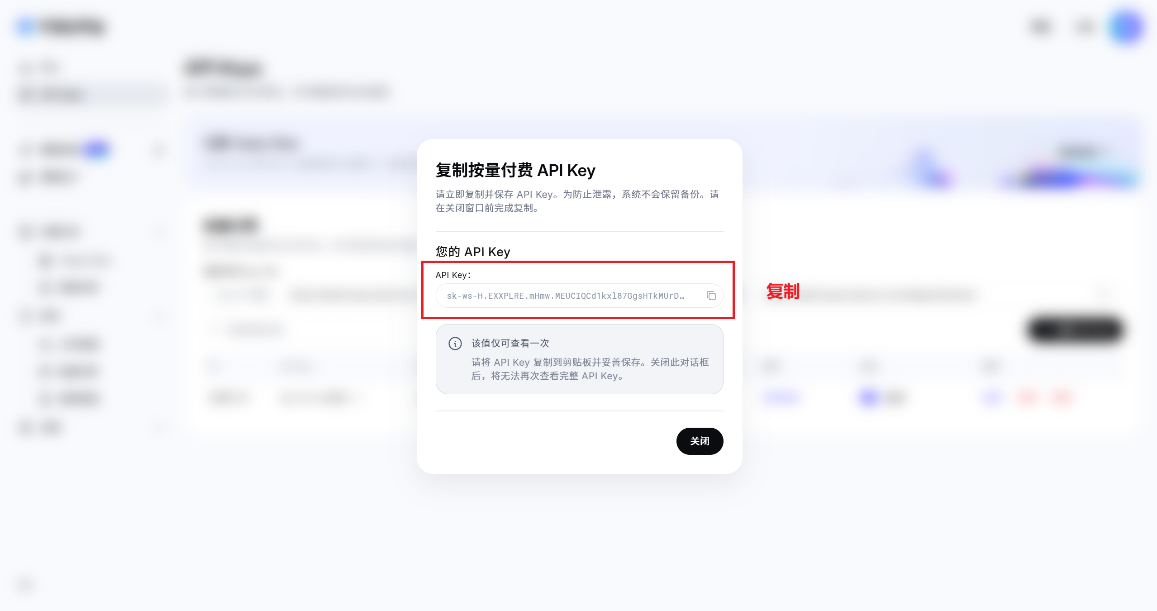 复制百炼 API Key 截图